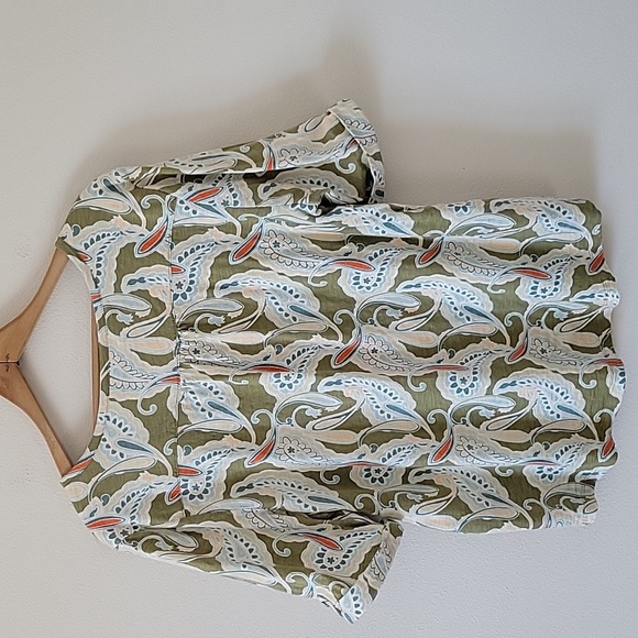 Chico's Sage Green Paisley Cotton Slub Knit Henley Elbow Sleeve Tee Size XL - Picture 6 of 8